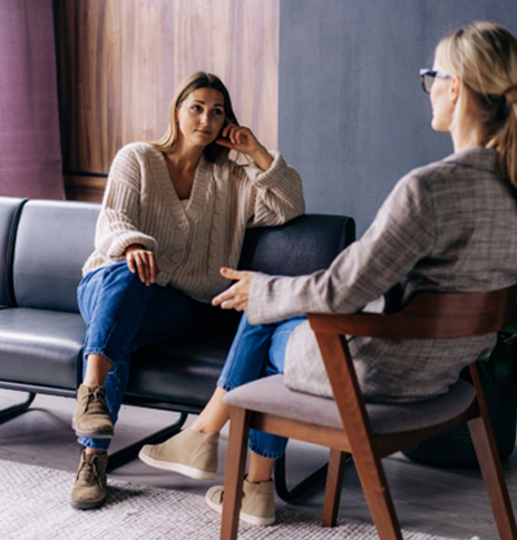 Patient and therapist talking during CBT session